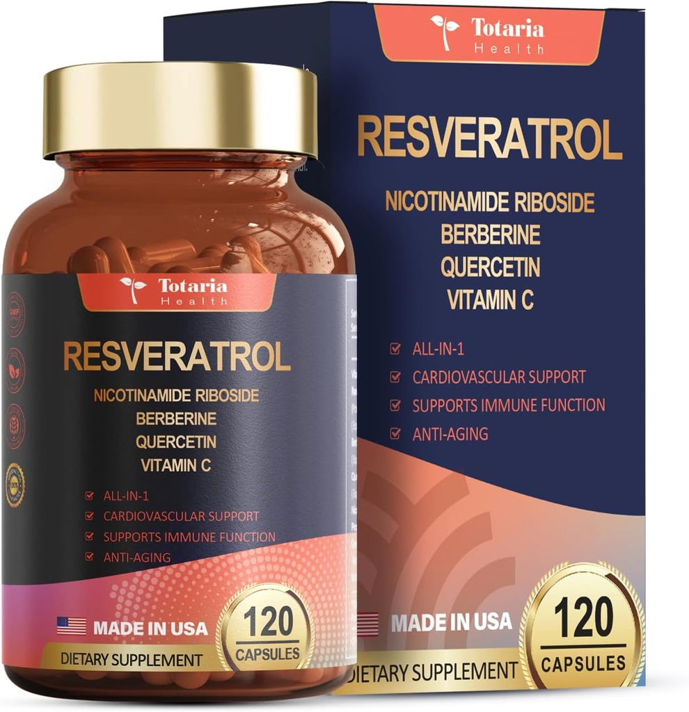 Resveratrol supplement Extra Strength with Berberine Quercetin Green Tea Extract Grape Seed Extract Polyphenol Antioxidant supplement Antioxidant ' Heart Health Support 120 Capsules