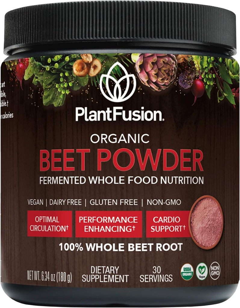 Plantfusie Biologische Beetwortelpoeder - Superfood Beet supplement ter ondersteuning van de bloedstroom en circulatie - Gefermenteerde gehele voeding voeding - Non-GMO, Vegan, Glutenvrije, 6,34 oz 30 porties