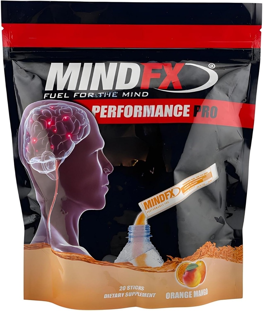 MindFX Performance Pro Blend - Orange Mango ; Smadzeņu atbalsts Enerģija Sticks Focus, Atmiņas, un kognitīvā veselība ; Nootropais dzēriens Maisījums ar dabīgām sastāvdaļām - 20 sticks (Orange Mango Pro, 1)