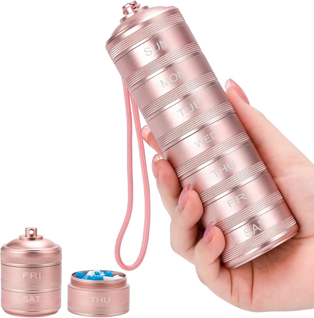 Metal PillPSKer 7 Day - Waterהוכחות נסיעות שבועיות כדוריות מדי יום עם 7 השוואתיות, Piller מכיל עבור ויטמין תרופות תוספי שמן דגים, ורוד