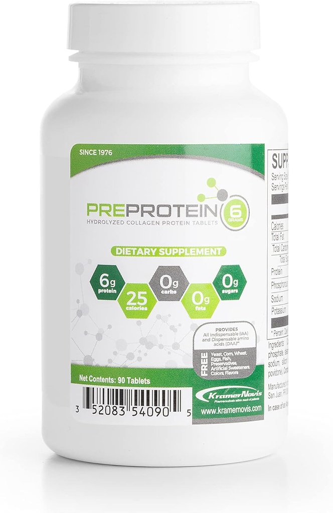 PreProtein® Unflavored Hydrolyzed Collagen Protein Sugar-Free Fat-Free Carb-Free, Amino Acids Protein Tablets, Used by Healthcare Systems, 90 Tablets