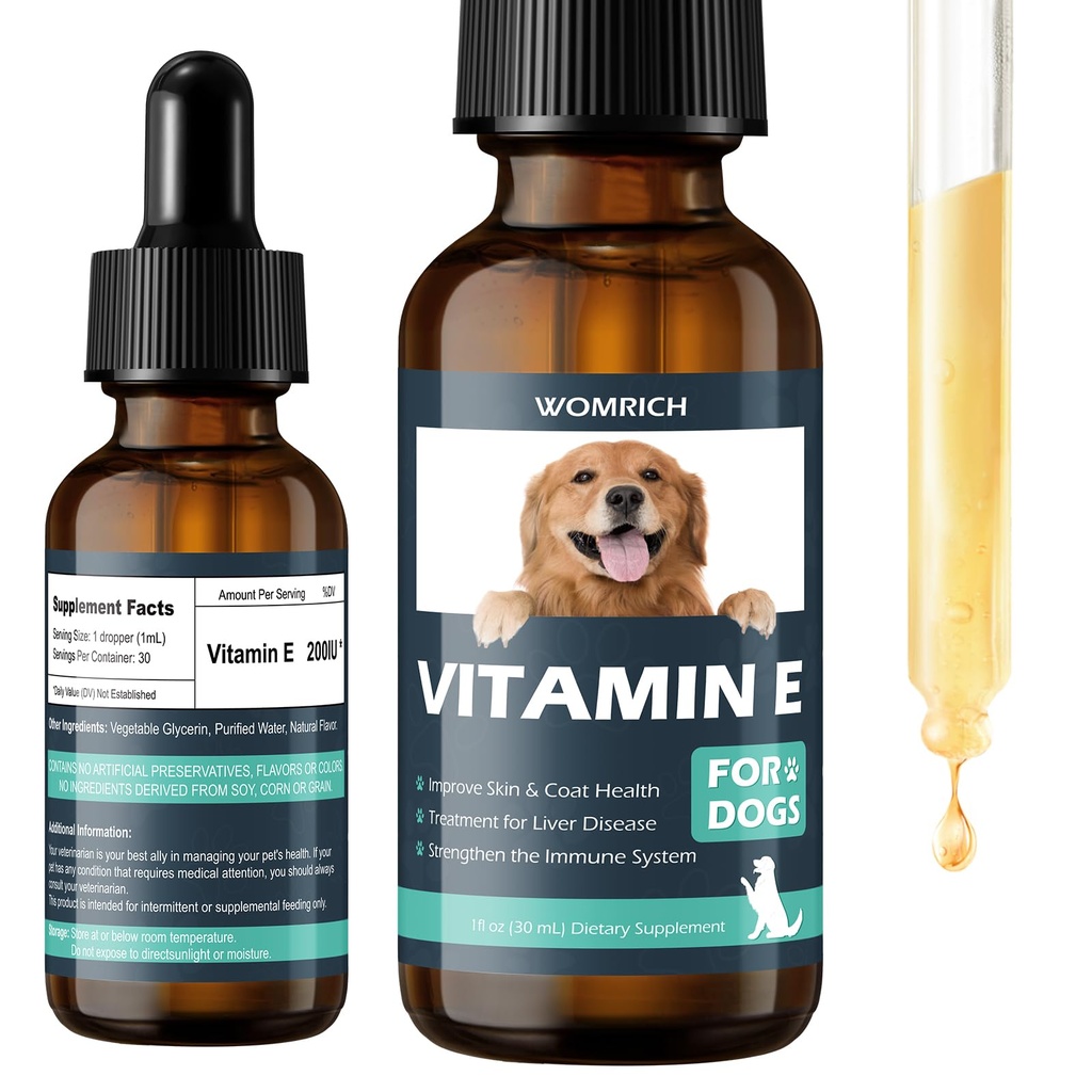 Vitamin E for Dogs - Vitamin E Oil for Dogs - Improve Skin & Coat Health | Support Joint Health, Treatment for Liver Disease, Strengthen Immune System - for All Ages, and Breeds - 30 ML