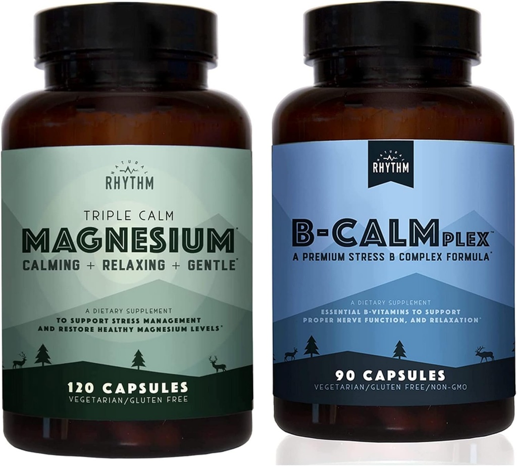 Naturlig Rhythm Calm Bundle - Triple Calm Magnesium 150 mg, 120 kapsler + B-CALMplex, unik vitamin B blanding, 90 kapsler