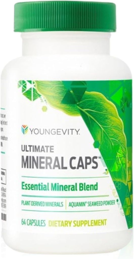 Youngevity Ultimate Mineral CapsTM - 70+ Essential Full Spectrum Trace Minerals - Nutrient-Dense, полученная из водорослей Humic & Aquamin (64 капсулы) (пакет 4)