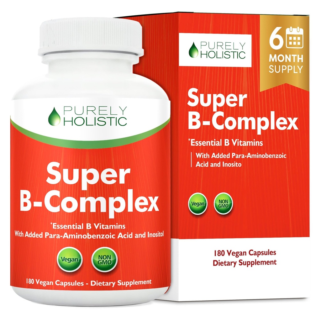 Vitamin B Complex - 8 Super B Complex Vitamins with Choline & Inositol, Vitamins B1, B2, B3, B5, B6, B8, B9 & B12 - B100 Complex - 180 Vegan Capsules - 6 Month Supply - Made in The USA