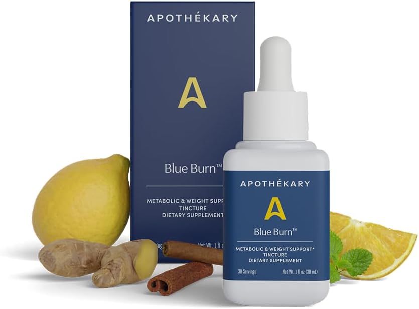 Apothykary Blue Burn Herbal Supplement Herbal Liquid Drops, Ruokavalion aineenvaihdunta Tuki täydentää 1.22 Fl Oz, 30 Tarjoilut