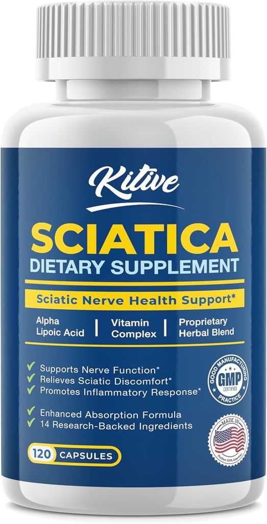 Sciatisk nerve lindring: Avansert støttetilskudd for Sciatica – Potent Alpha Lipoic Acid & Turmeric & Herbal Relief ingredienser – laget i USA, 120 kapsler (120 greve (pakke med 1), Banan)