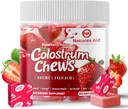 Colostrum Chews Supplement mit Probiotika für Gut Health, Bloating, Immununterstützung, Haut, Haarwachstum und Schönheit - Erdbeeren Flavor (60 Servietten)