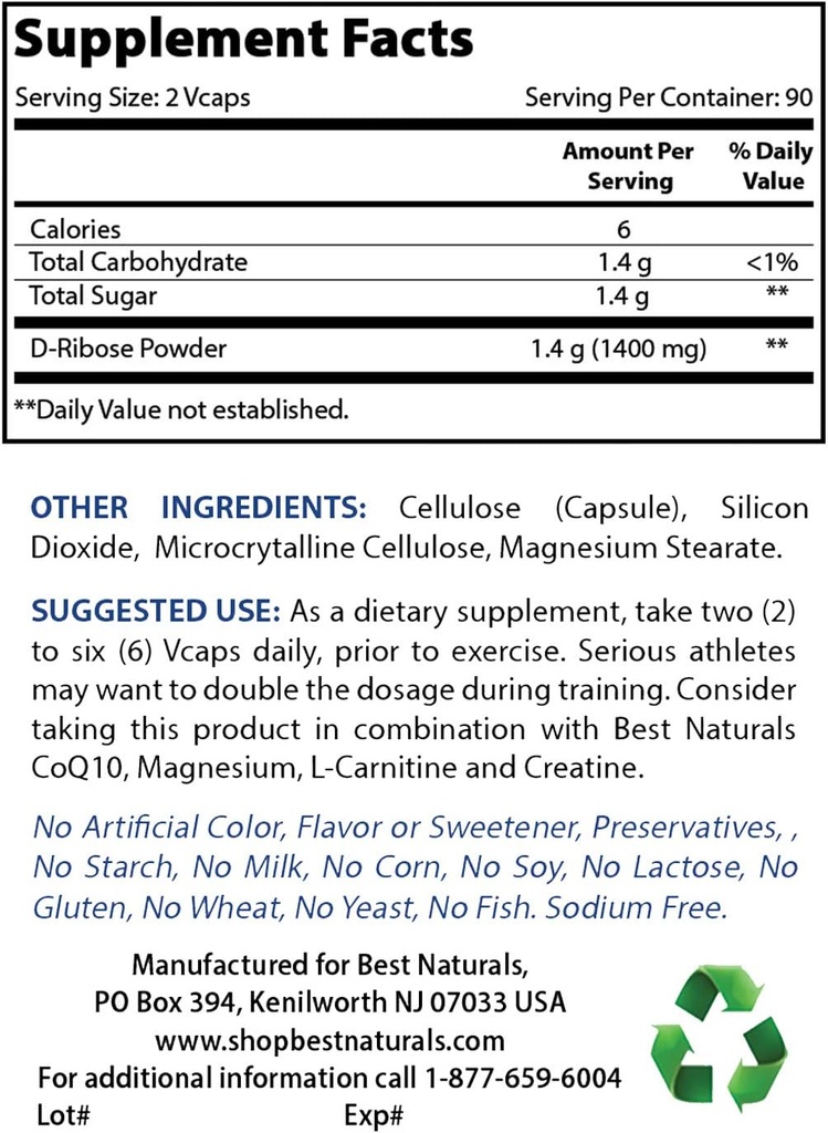 Best Naturals D-Ribose Poeder 1 Pond & Acetyl L-Carnitine 1000mg