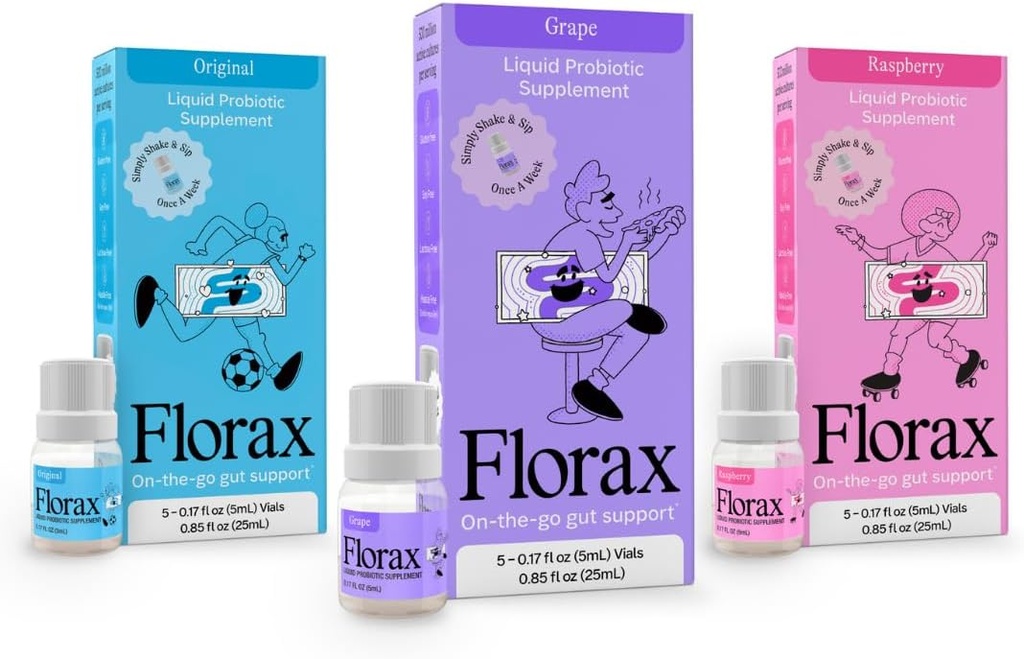 Florax - Líquido Probiótico - Suporte de Gut On-The-Go para Mulheres, Homens e Crianças - Flavor Bundle - 3 Caixas com 5 frascos Cada