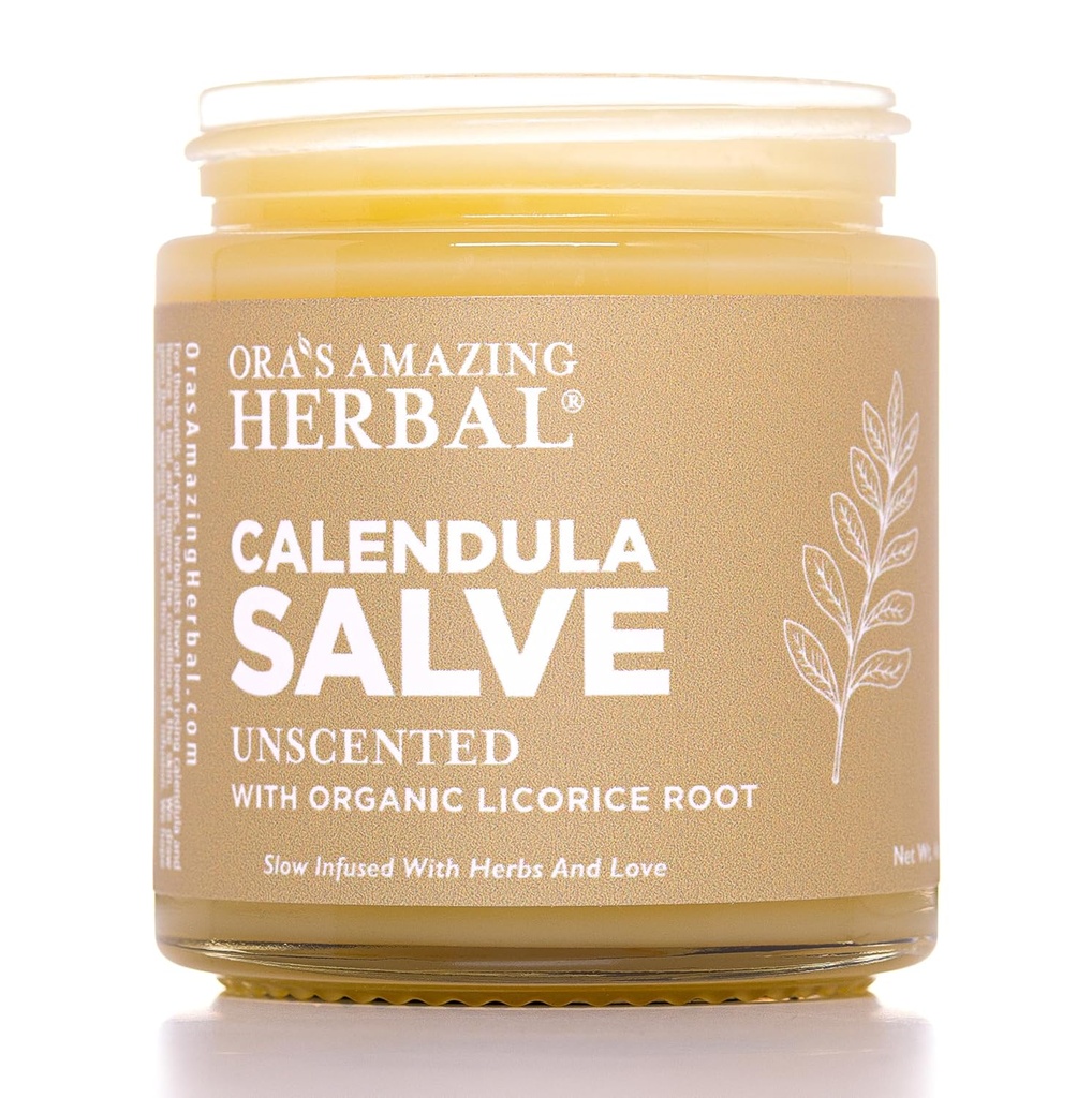 Kalendula Salve, Calendula Cream, Drawing Salve, Calendula Orment, Ora's Amazing Herbal, Coconut Free Salve izgatavots ar Organic Calendula un lakricas saknes, 4 oz