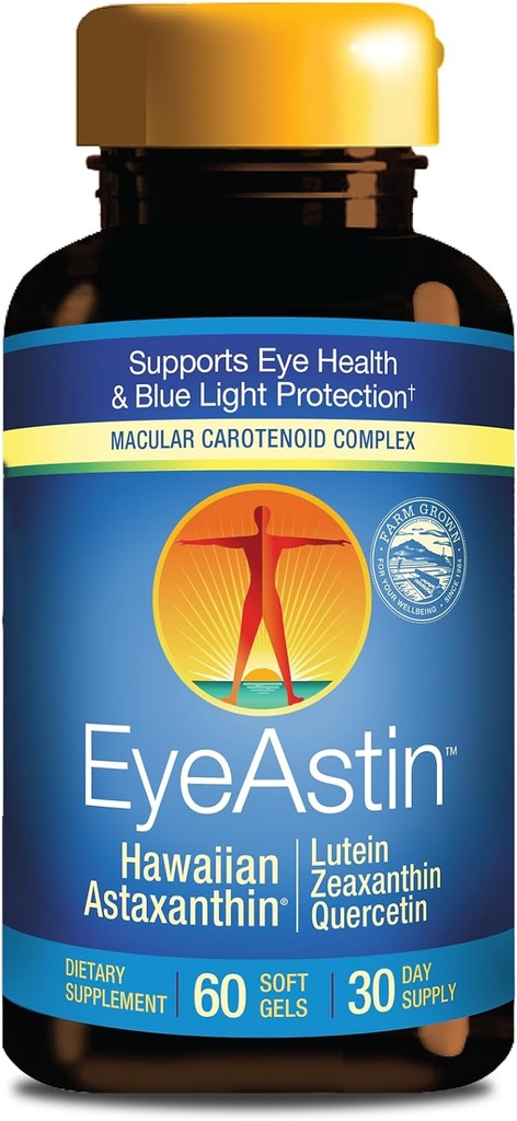 EyeAstin, BioAstin Hawaiian Astaxanthin con Lutein & Zeaxanthin, Supporta la salute degli occhi naturalmente, 60 Conte