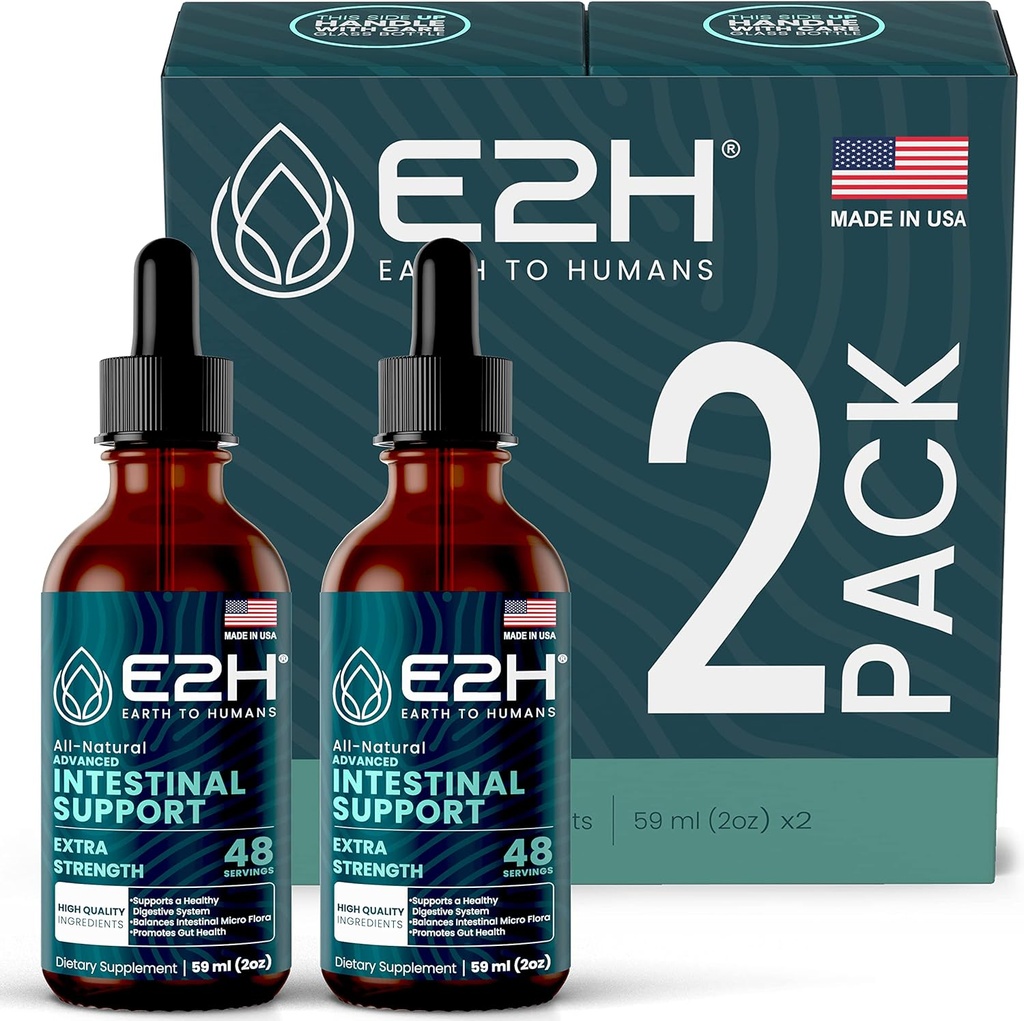 E2H Advanced Intestinal Support - Promovează Gut Health and Digestive System - Wormwood și Black Walnut Extract - Non-GMO, Vegan - (2 sticle)
