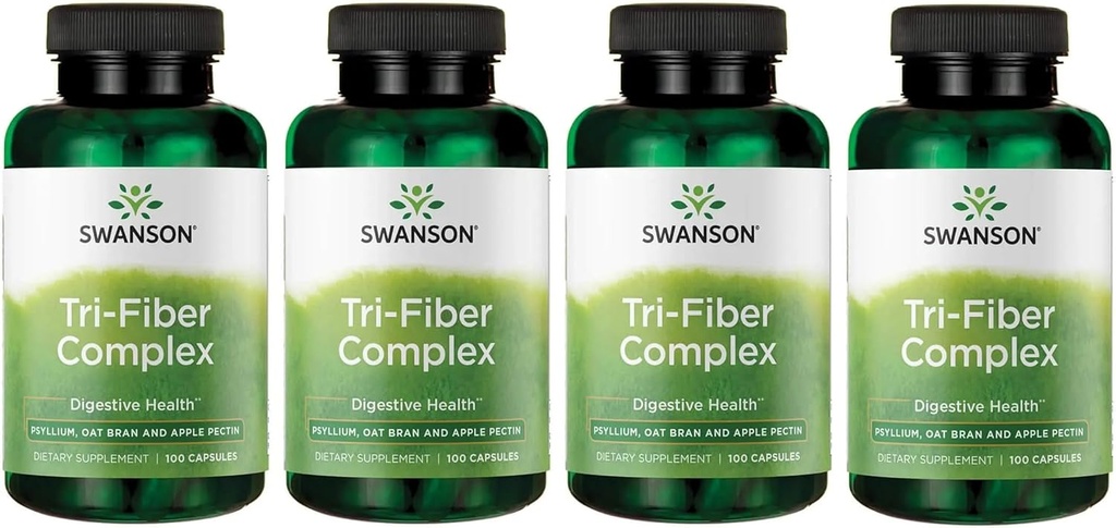 Complexo Tri-Fiber Swanson - Suplemento de saúde Digestivo feito con Psyllium, Oat Bran e Apple Pectin - (100 cápsulas)