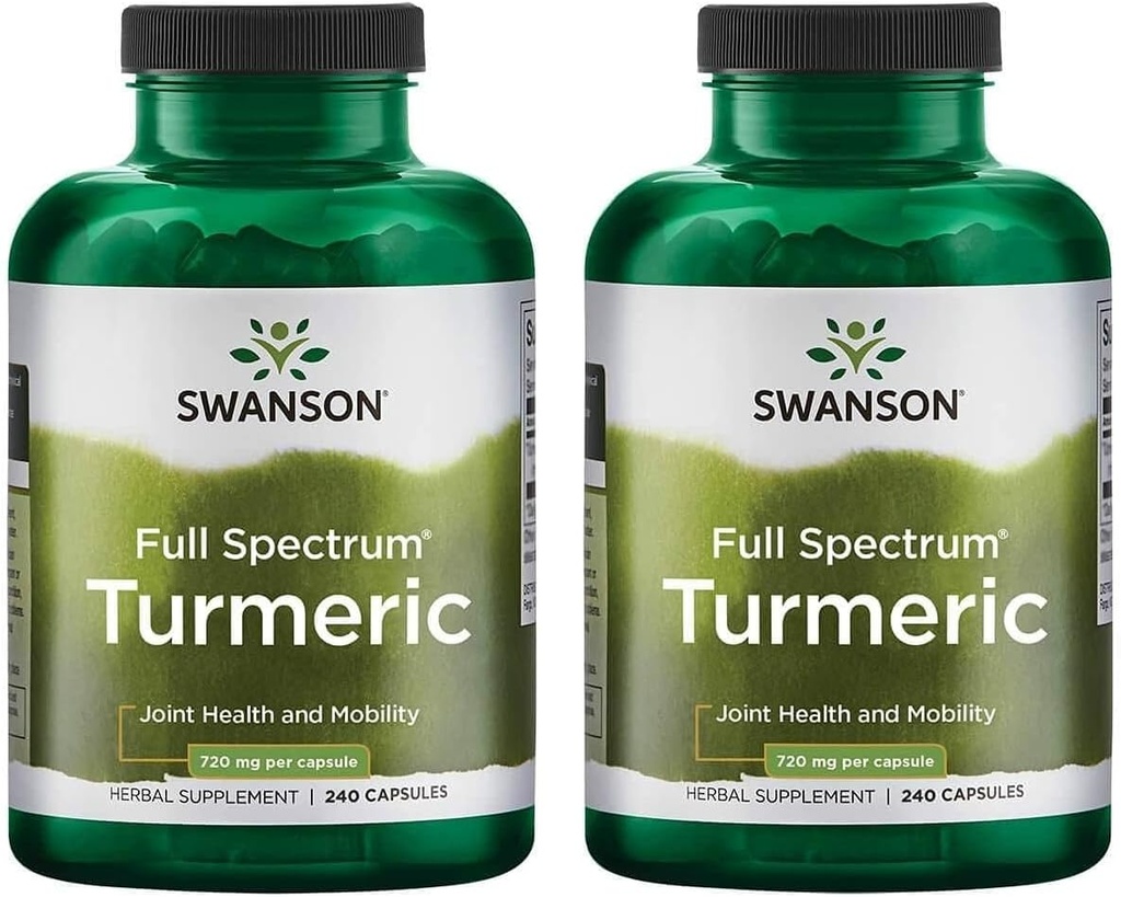 Swanson Full Spectrum Turmeric (Curcumin) - Felles Helse, Digestion, hjerte helse og lever støtte Supplement - Curcuma Longa Formula Fremme minnestøtte - (240 kapsler) 2 Pack