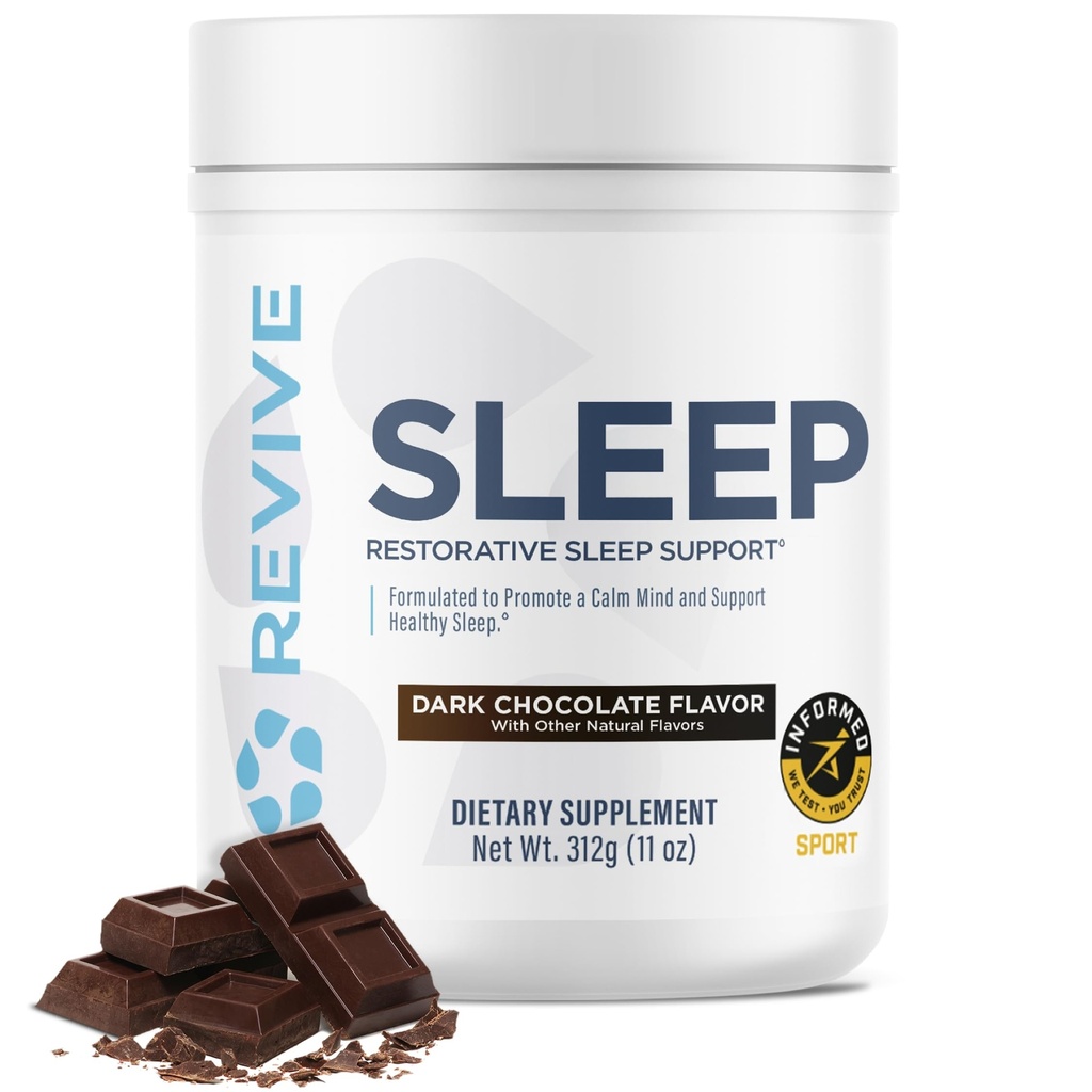 Revive MD Melatonin-Free Sleep Support Supplement for Adults, Dark Chocolate - Natural Sleep Aid Supplements with Magnesium (Glycinate), Inositol & L-Theanine for Deep Relaxation (30 Servings)