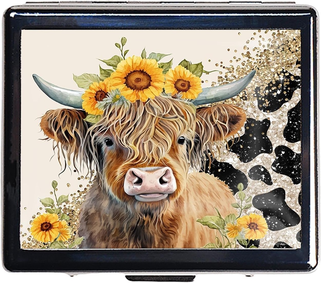 7 zile Chromed Silver Pill Organizator cu Mirror Inside are 8 Compartimente separate Rectangle 7 zile Pilula cutie caz (Highland Cow)