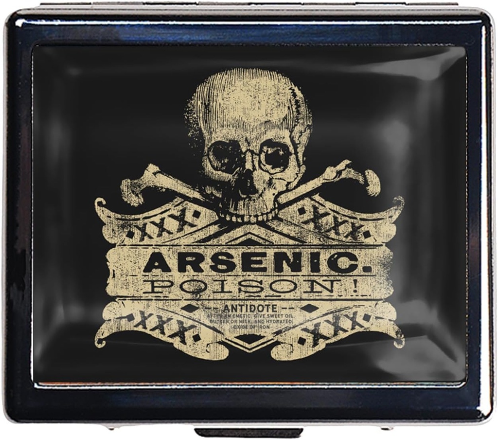 7日Chromed Shiny Silver Pill 组织者与镜内有 8 个独立的比较矩形 7日 Pill Box Pill 案例(Vintage Arsenic Skull 有毒)