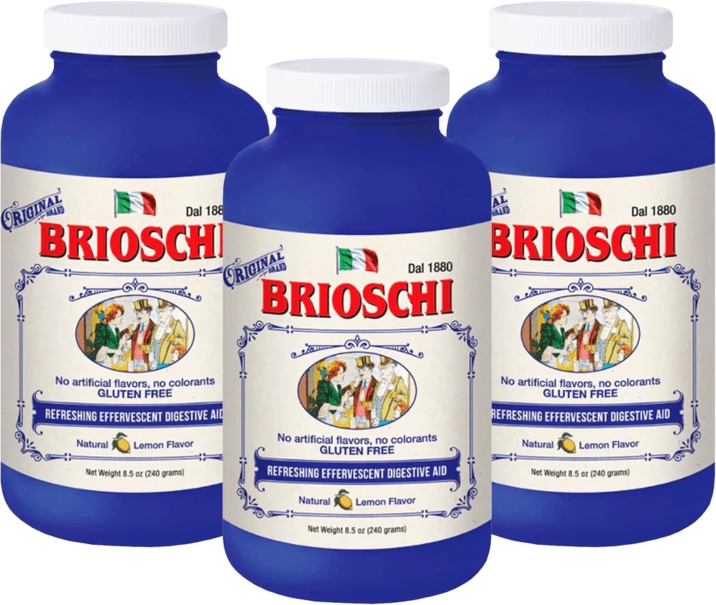 Brioschi Italian Lemon aroma Efervescent Heartburn, Upset Stomac, Acid Indigestie, 8.5 oz Sticla (Pachet de 3)