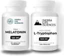 1500mg L-Tryptophan &quot; 120mg Melatonin Bundle - High Dose Capsules for sleep and Mood Support - Gluten-Free, Non-GMO, Veg-Caps - 30 Servings each