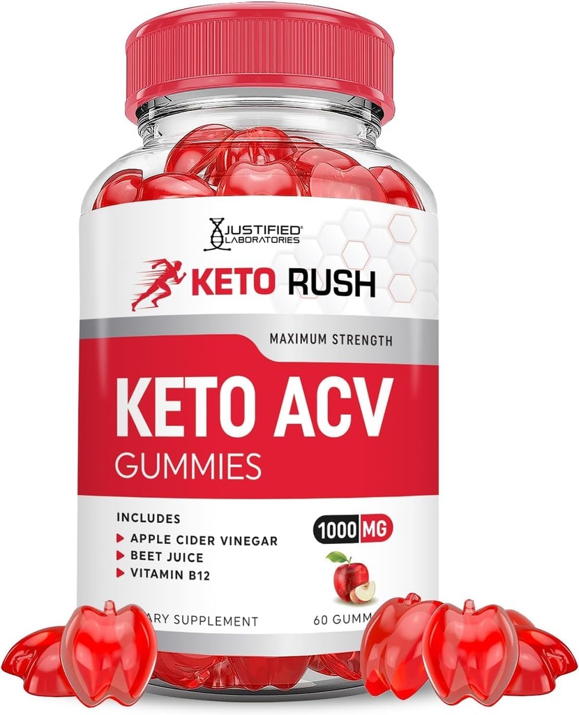 Keto Rush Keto ACV Gummies Advanced Formula 1000MG Keto Rush Keto Gummies Apple Cider Vinegar Boost Formulado con Pomegranate Beet Juice Powder B12 Vegan Non GMO 60 Gummys