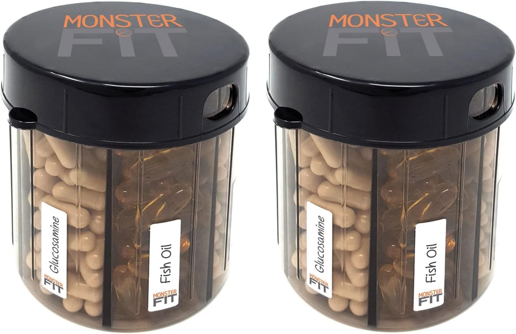 Suplemen Obat Pengolah Obat Monster dengan Label Kompartemen - Ekstra Large Pil Container Handles Hampir Setiap Tambahan - Mudah Display (Rakasa Fit - 2 Pack)
