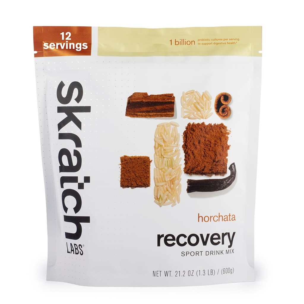 Skratch Labs Post Workout Recovery Drink Mix with Horchata, (21.2 oz, 12 Servings) with Complete Milk Protein of Casein and Whey and Probiotics, Gluten Free, Kosher, Vegetarian