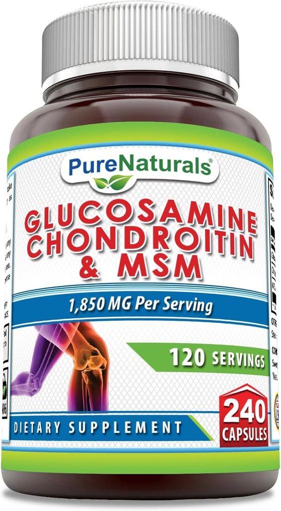 Pure Naturals Glucosamine Chondroitin + MSM Supplement | 1850 Mg | 240 Kapseln | Non-GMO | Gluten-Free | Made in USA