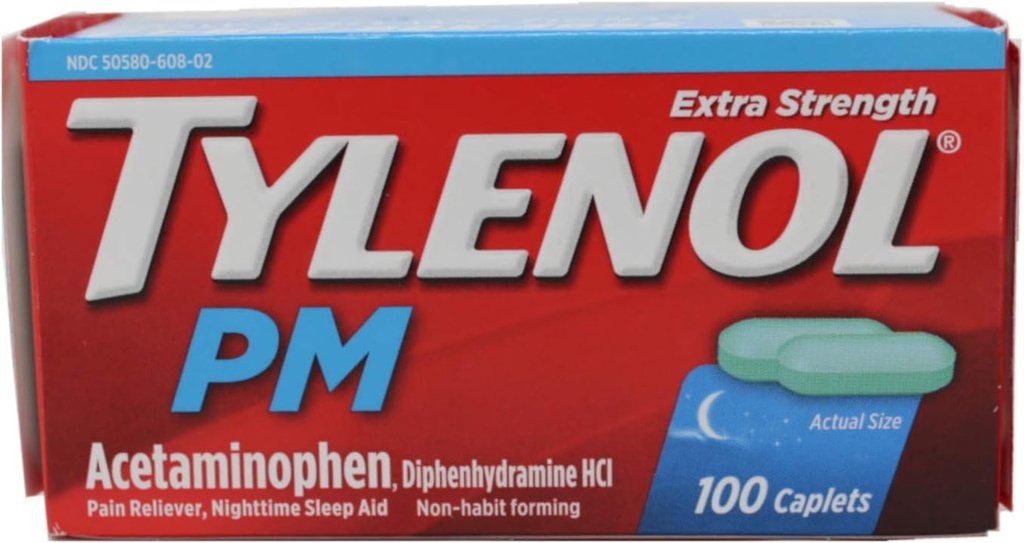 TYLENOL PM Extra sila Bolesť Reliyver / Nočná pomoc pri spánku Caplets 100 ea