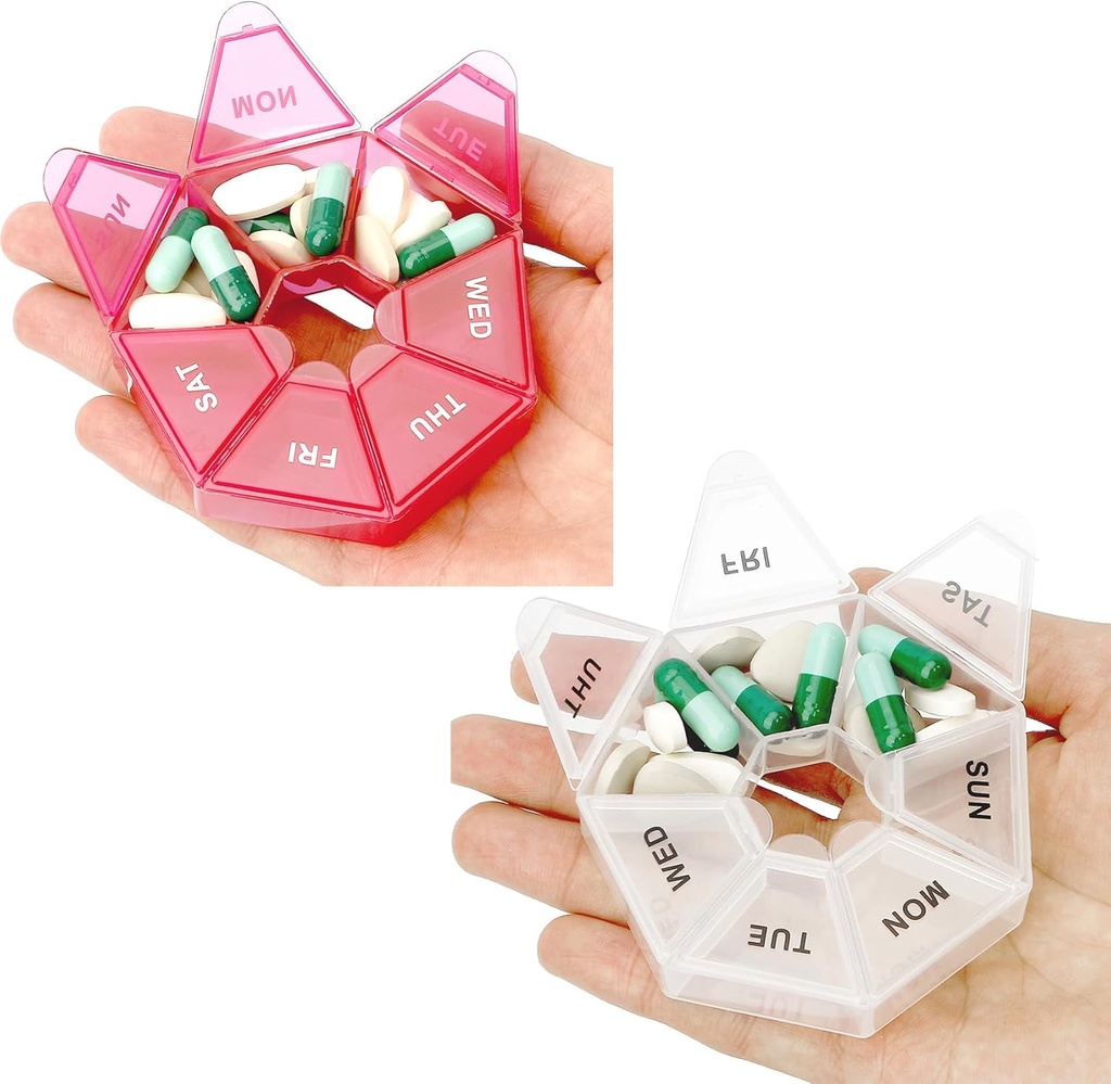 Pillu organizētājs, 2 Pack Pill Box, Small Pill Case, Medicine Pill Organizators 1 Laiks vienu reizi dienā, Nedēļas Pill Organizators, Pill Container, Pill Holder, Daily Pill Organizators Ceļojumu Pill Organizators 7 Diena(Sarkanā un baltā)