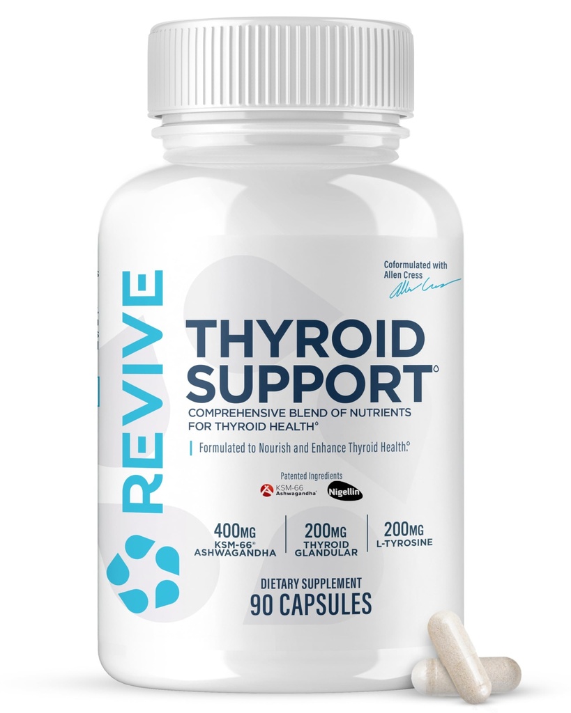 Revive MD Thyroid Support Supplement for Men & Women - Comprehensive Blend of Nutritents Supports Healthy Thyroid Function with Essential Vitamin, Minerals & Herbs (90 Capsules, 30 Servings)
