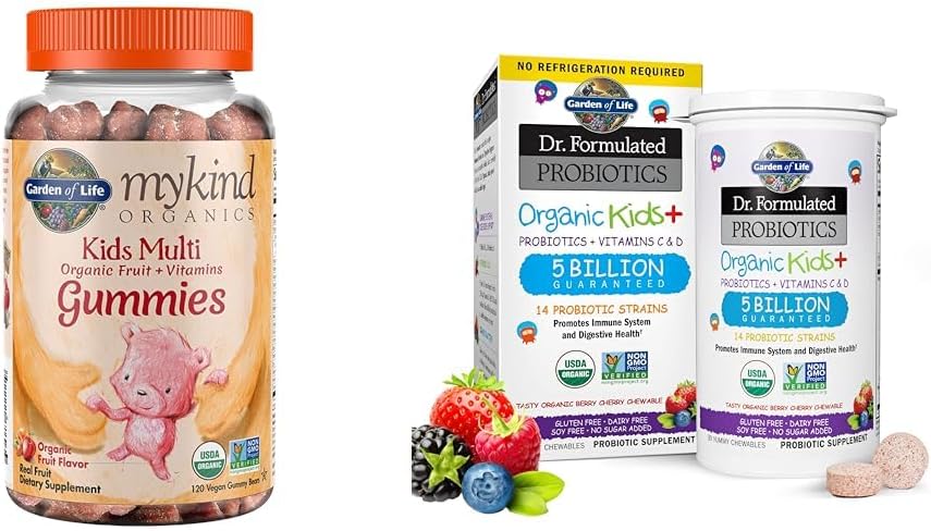 Life Organics Kids Gummy Vitamins - Meyve - sertifikalı Organik, Non-GMO & Vegan & Dr. Formulated Probiyotiks Organic Kids+ Plus Vitamin C & D - Berry Cherry Cherry