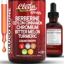 Clean Nutra Berberine z Ceylon Cimet dopolnilo tekoče kapljice + Bitter Melon Extract, Glukomannan, Gymnema, Chromium, Kurkurja, Organic Panax Ginseng, Moringa GLP-1 Support