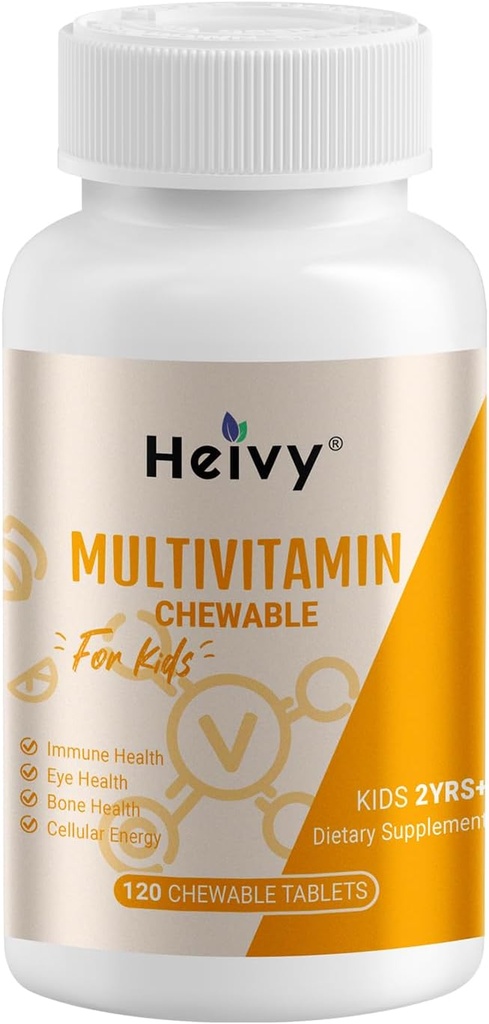 Heivy Toddlers Multivitamins, Kids Chewable Vitamin D3, C, Vitamin B12, B6, Vitamin A, E & sink for immunstøtte og helse, 120 Chewable tabletter