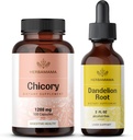 HERBAMAMA Kit Chicory e Dandelion - Bundle di 1200 mg Chicory Root Capsules & Dandelion Root Tincture 2 fl oz - Vegan, Non-GMO, Sugar & Alcohol-Free - 2 Pack