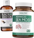 Black Seed Oil Liquid & Sea Moss (2-Monats-Versorgung) Sea & Seed Fusion Bundle - Black Seed Oil Liquid (16fl.oz) Premium Cold-Pressed Clack Cumin Seed Oil & Organic Irish Sea Moss mit BioPerine - Vegan