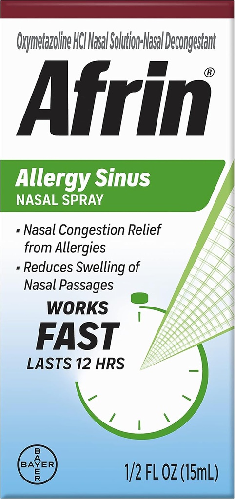 Afrin Alergy Sinus Nasal Spray - rápida e poderosa decantação nasal de alergias, para adultos e crianças 6 anos e mais, 0,50 Fl Oz (Pack of 1)