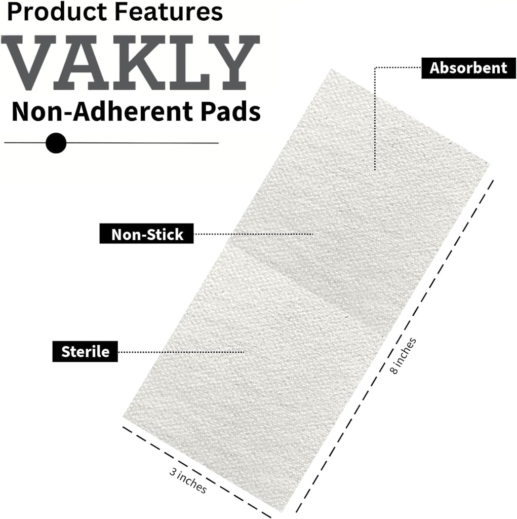 Sterile Non-Adherent 3x8 Gauze Pads - Thick Non-Stick Wound Dressing 3''x8'' Individually Sealed | Highly Absorbent Rectangle Bandage | Painless Removal (20)