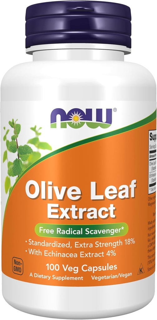 NU voedingssupplementen, Olive Leaf Extract met Echinacea Extract 4%, Extra sterkte, Gratis Radical Scavenger*, 100 Veg Capsules