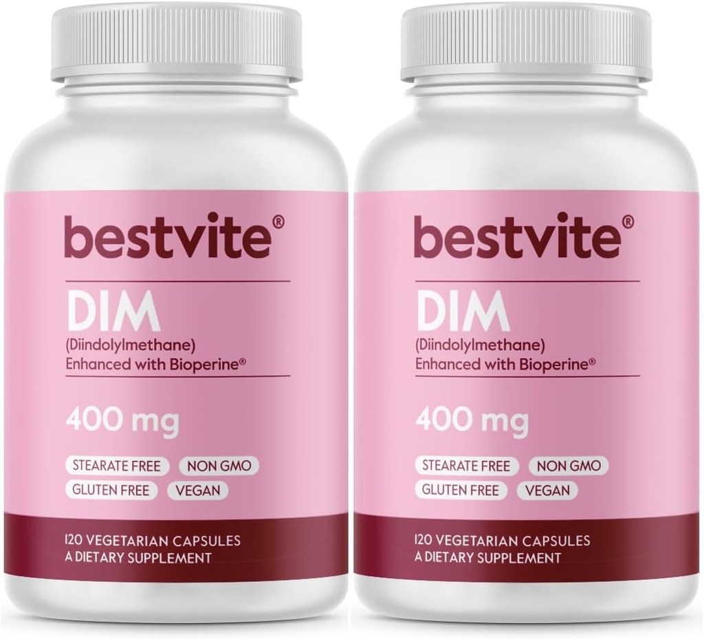 DIM BESTVITE (Diindolylmetana) 400mg dengan Bioperine (240 Vegetarian Capsules) (120 x 2)