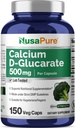 NusaPure kalcija D-Glucarāts 500 mg 150 Veggie Caps, Vegan, ne-GMO, bez lipekļa