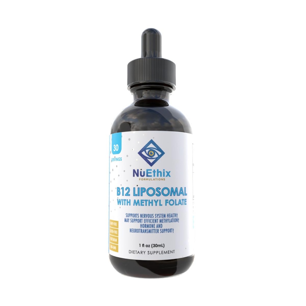 NuEthix Formulations B12 Liposomal with Methyl Folate Dietary Supplement, Bioactive B Vitamins to Support an Optimal Metabolism, 1 Fluid Ounce, 30 Servings