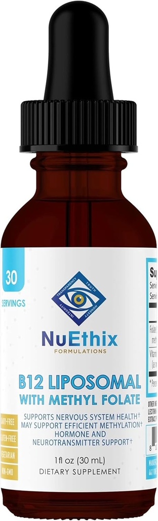 NuEtix Formuleringer B12 Liposomal med Metyl Folat Diett Supplement, Bioaktive B vitaminer for å støtte en optimal metabolisme, 1 Fluid Ounce, 30 Serveringer