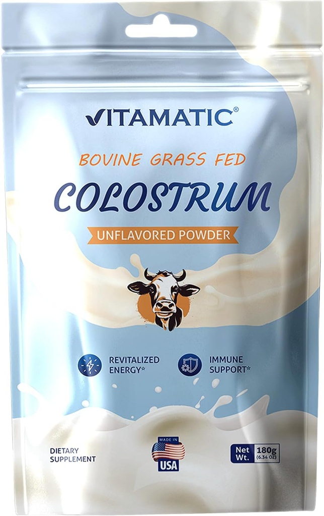 Vitamatic Bovine Colostrum 30% אבקת IgG 180 גרם (6.34 OZ) - תוספת לבריאות Gut, צמיחת שיער, יופי, התאוששות שרירים ותמיכה Immune - Easy to Mix - (Unflavored)