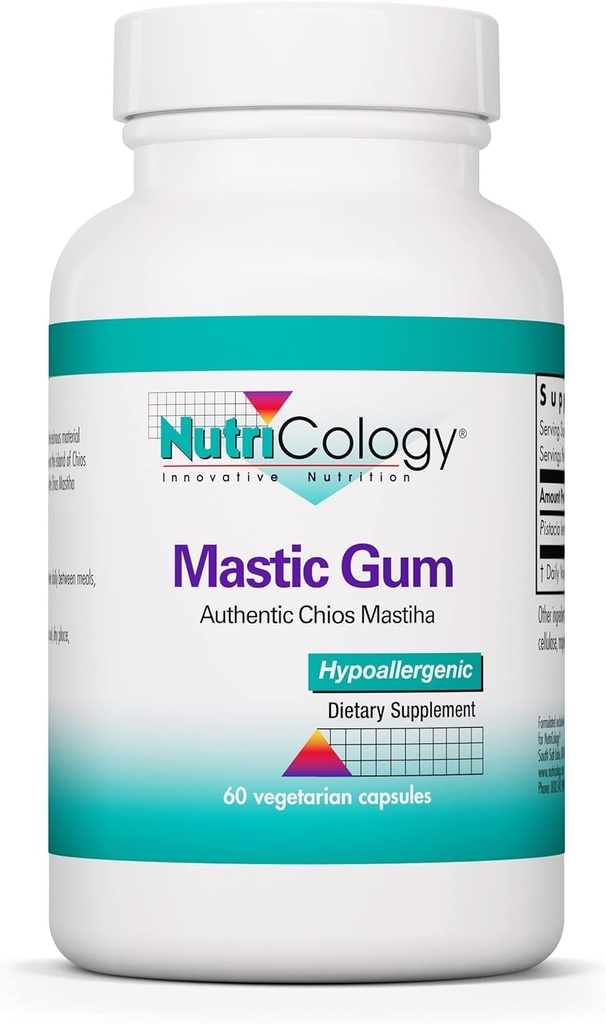 Nutricologie Mastic Gum Supliment alimentar - Autentic Chios Matisha, GI Health, Hypoallergenic, Capsule vegetariene, Gluten gratuit - 60 Conte