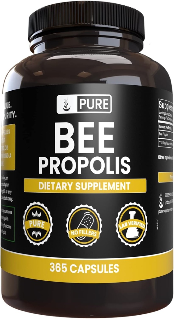 Propolis Bee (365 Capsules) Tidak ada Magnesium atau penjual beras, Selalu Murni, Lab Verified