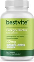 BESTVITE Ginkgo Biloba 120 mg (240 kapsler) - Ingen stearates - ikke GMO - Glutenfri - standardisert til 24% Ginkgo Flavon Glycosider