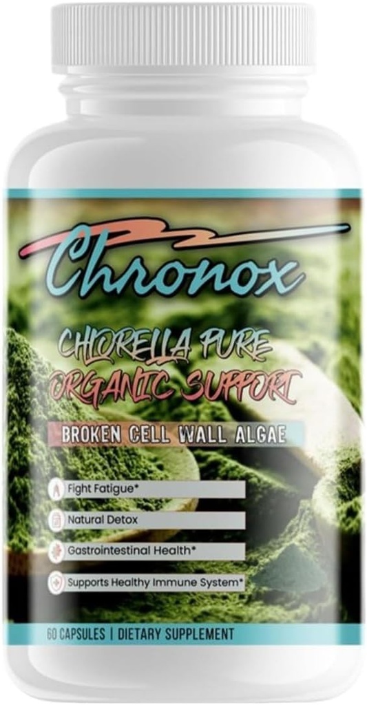 Chronox Clorella Puro Suplemento Orgánico para uso diario - Suplemento dietético natural Apoyo a la salud inmune &amp; energía - Suplemento completo de bienestar de la clorella para un estilo de vida equilibrado- 60 cápsulas