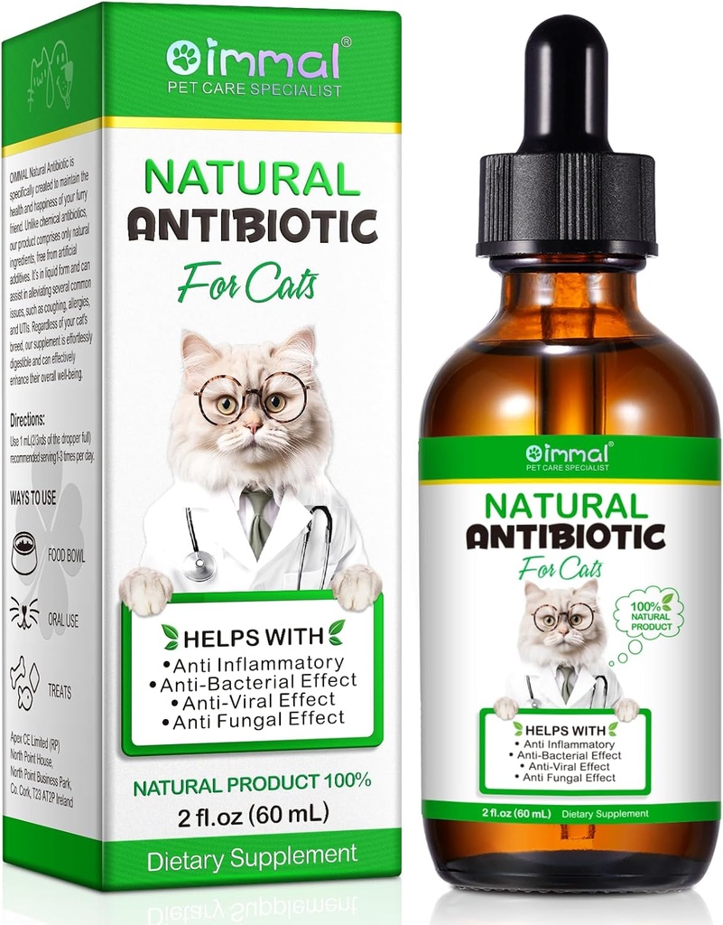 Antibiotici per gatti, Antibiotici naturali Pet Supplementi Supporta Immune & Gatti Allergy Relief, Cat Multivitamin UTI Gocce per tutte le età e razze di gatto, Pollo Flavour - 2 Fl Oz / 1 Confezione