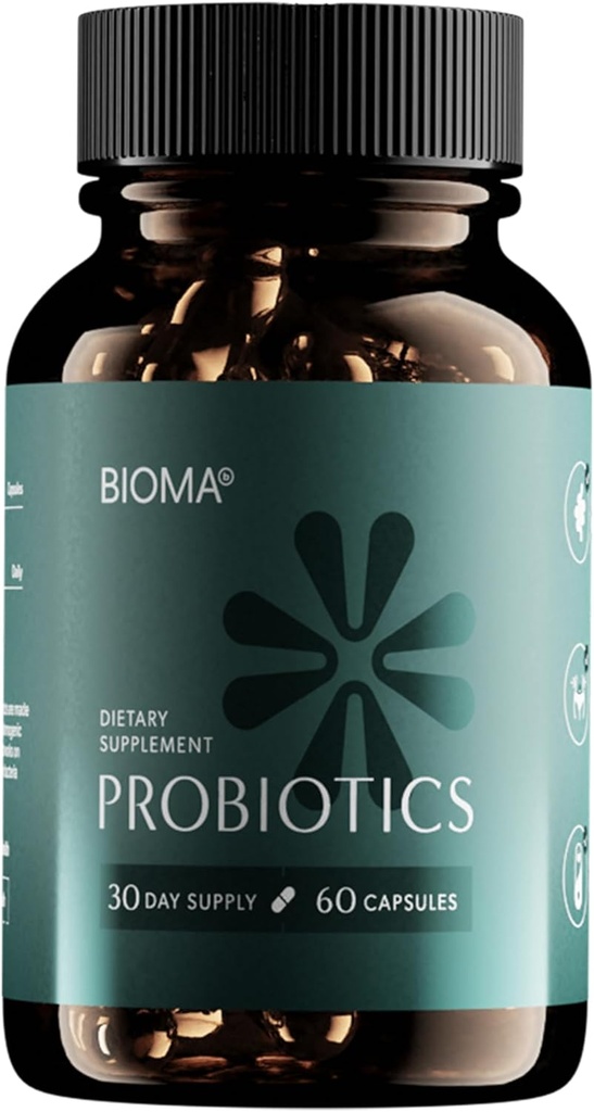 BIOMA Probiotiká pre Manažment telesnej hmotnosti a trávivé zdravie, 3 v 1 Gut Health Probiotiká a prebiotiká/Postabiotiká, Slow Release Synbiotic Probiotic Kapsule pre Gut Health Multi Enzyme (60 kaps)